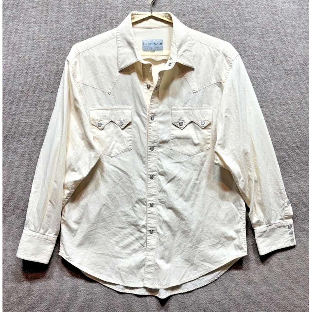 Pinto Ranch Shirt Mens Large Cream Long Sleeve Western Stubbs Collection Texas